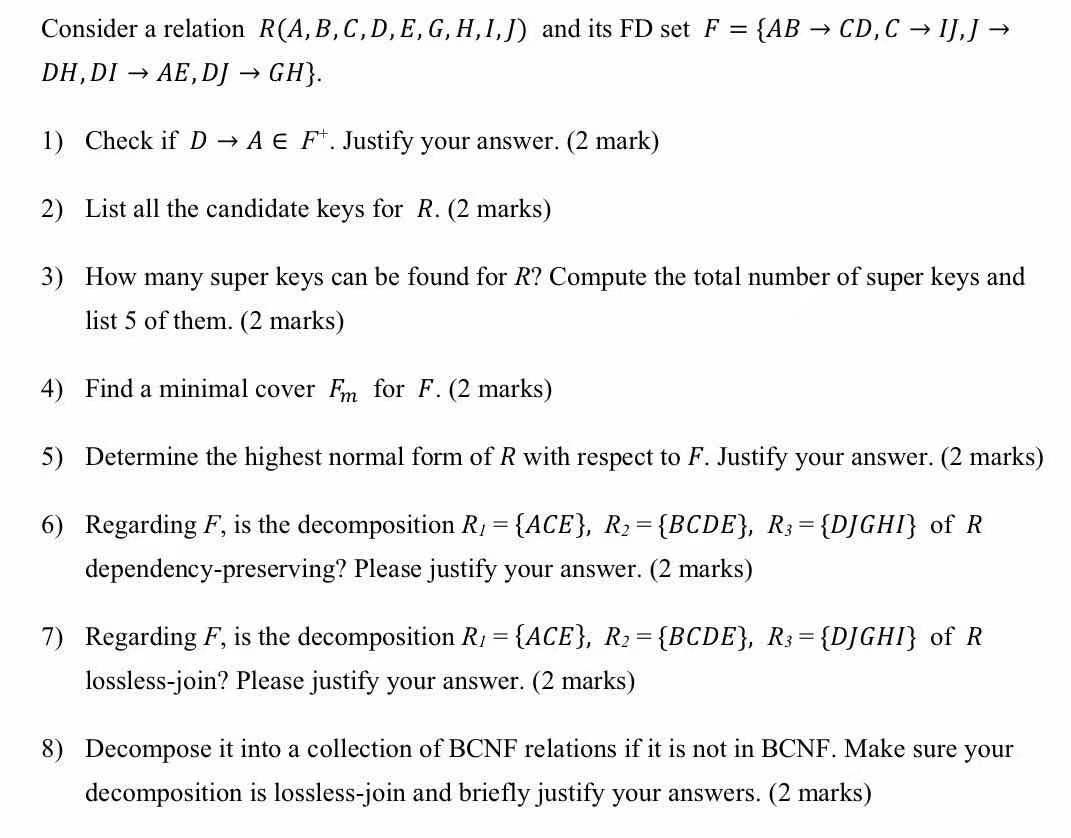 Solved Consider A Relation 𝑅 𝐴 𝐵 𝐶 𝐷 𝐸 𝐺 𝐻 𝐼 𝐽 And Its F Chegg Com