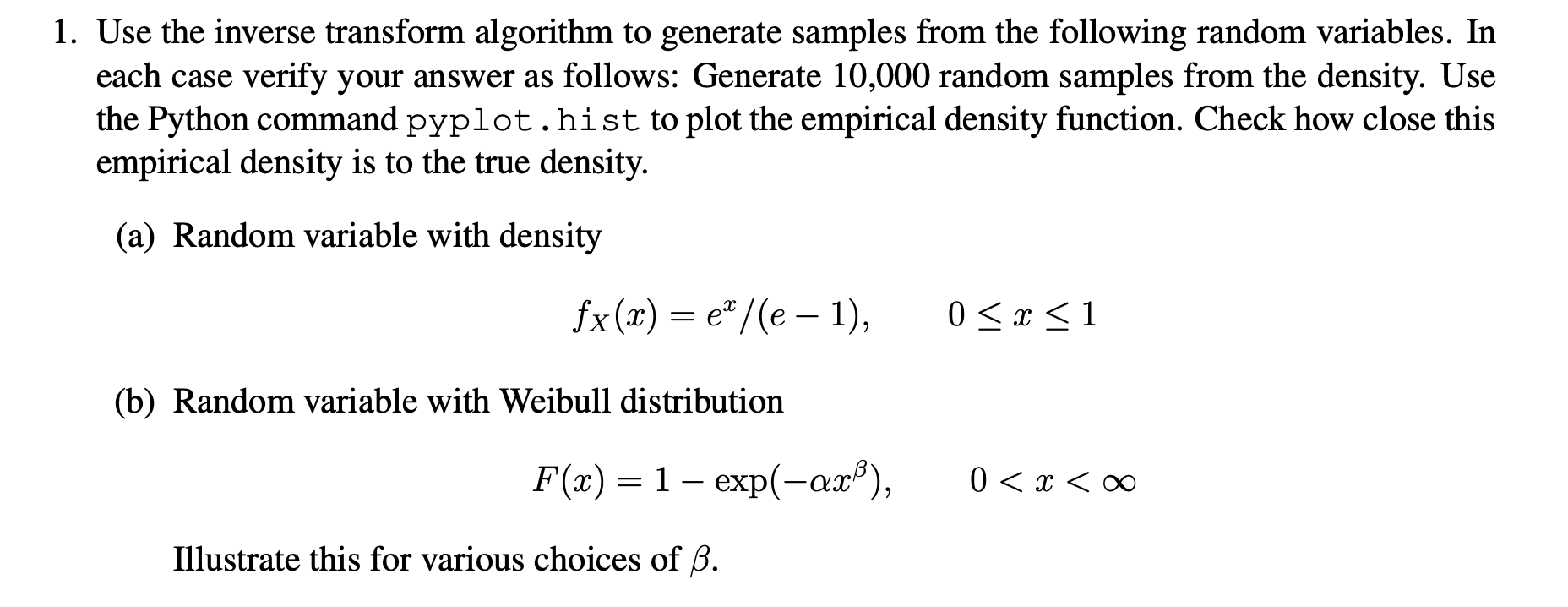 Solved Use the inverse transform algorithm to generate | Chegg.com