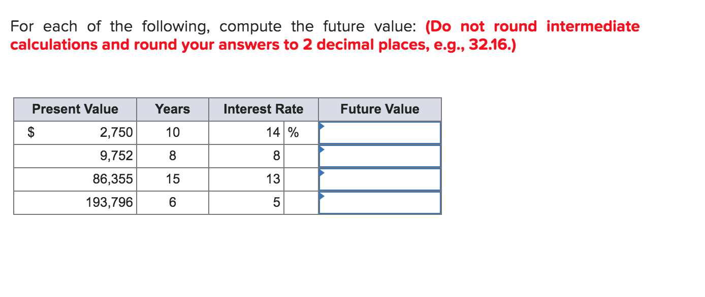 For Each Of The Following Compute The Future Value Solved For each of the following, compute the future value: | Chegg.com