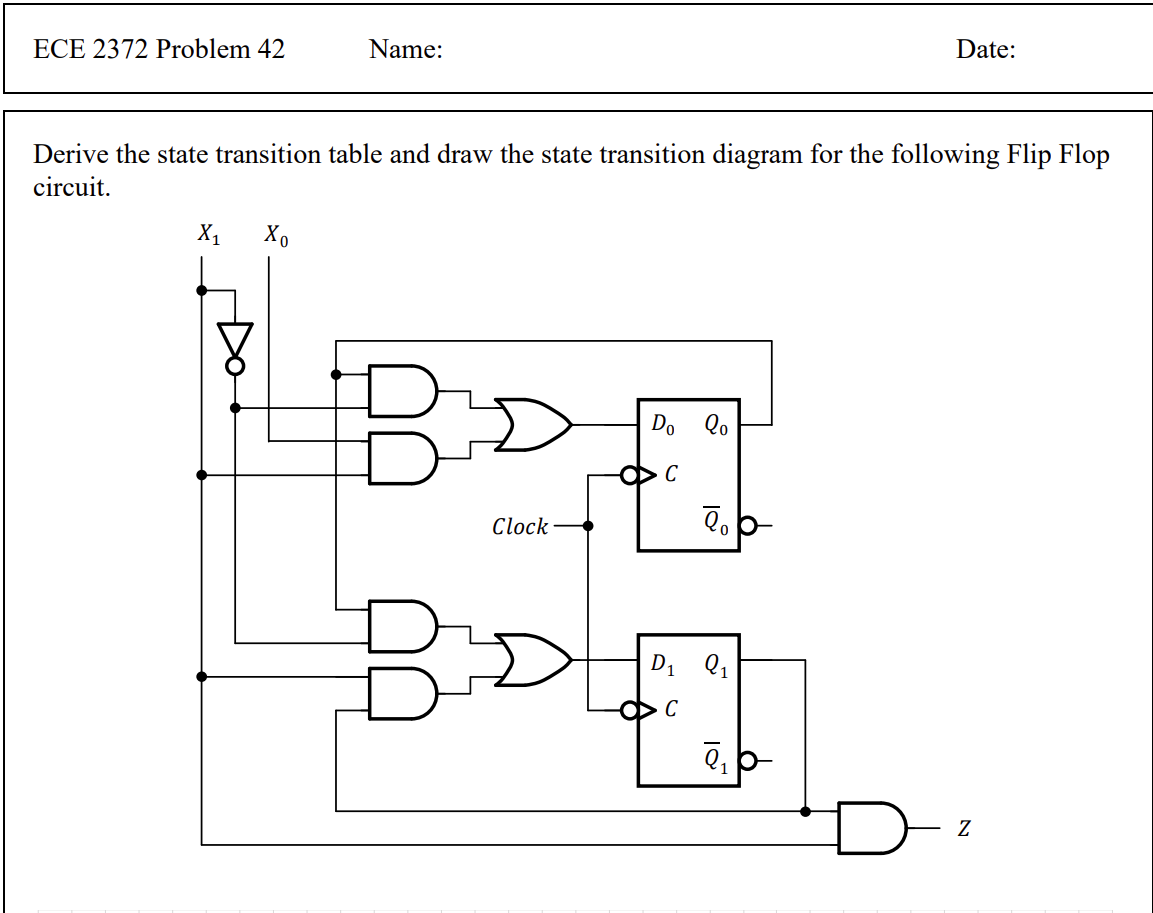 Solved ECE 2372 Problem 42 Derive the state transition table | Chegg.com
