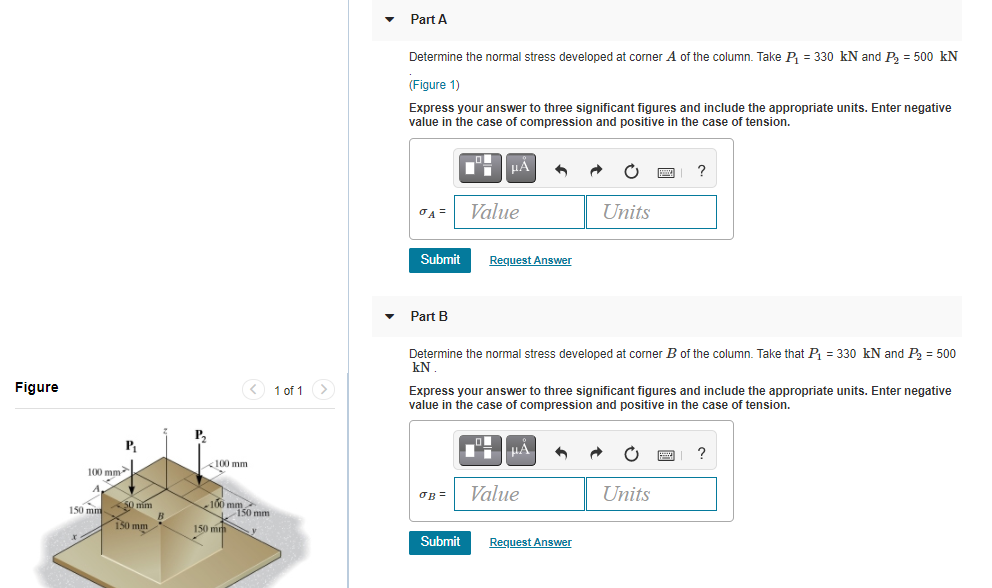 Solved Part A Determine the normal stress developed at | Chegg.com