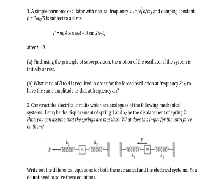 Solved 1. A simple harmonic oscillator with natural | Chegg.com