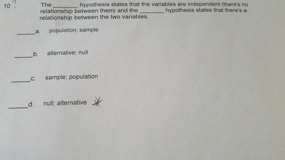 hypothesis stating the presence of a difference or a relationship