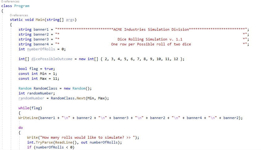 C# Dice Roll Code with Stats