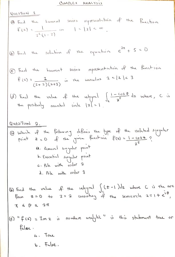 Solved COMPLEX ANALYSIS QUESTION of the Praction @ Find the | Chegg.com