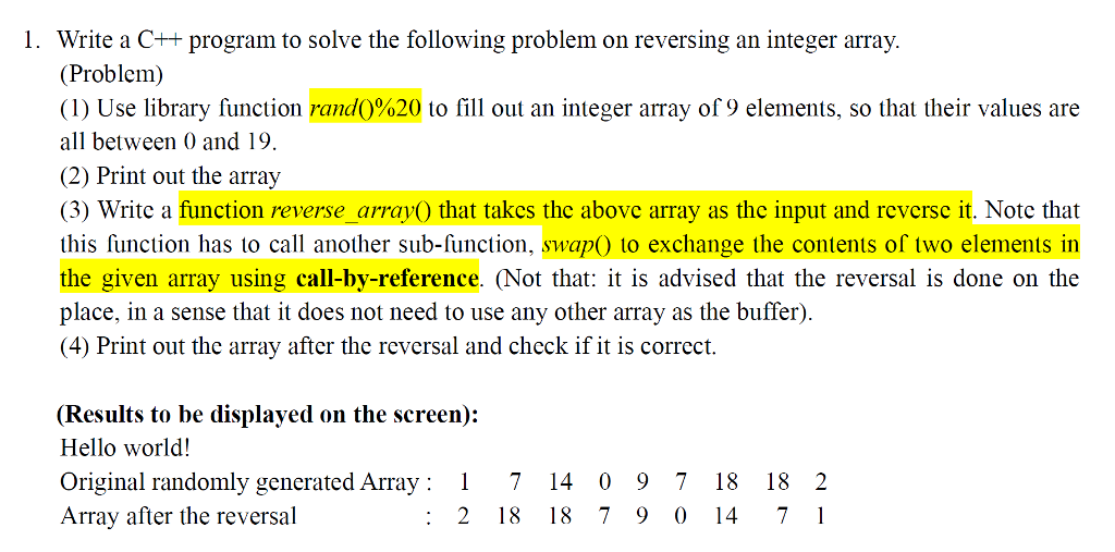 Solved Write a C++ program to solve the following problem on | Chegg.com