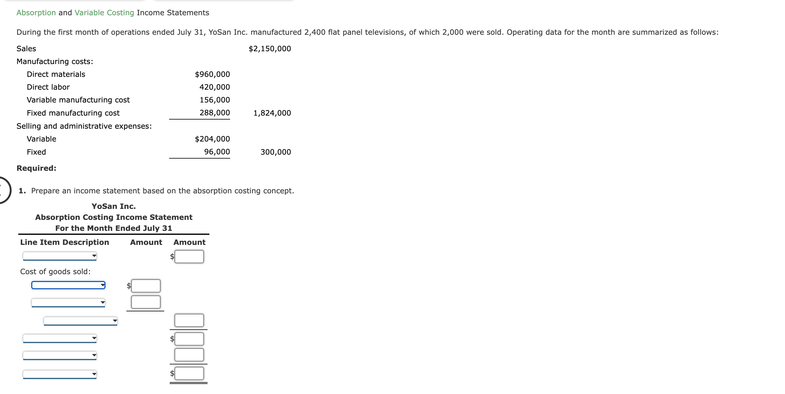 Solved Absorption and Variable Costing Income Statements | Chegg.com