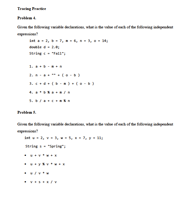 Solved Java ProgrammingTracing PracticeProblem #4.Given the | Chegg.com