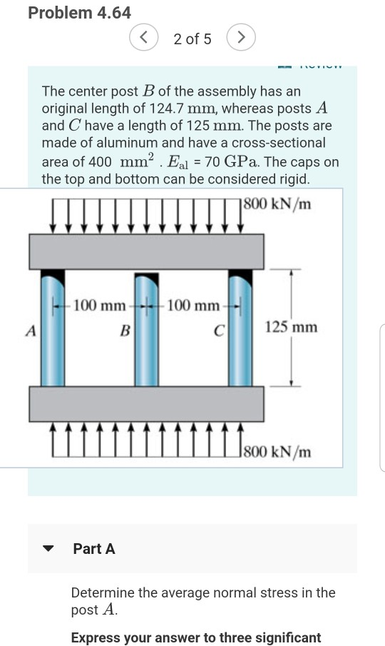 Solved Problem 4 64 2 Of 5 The Center Post B Of The Assembly Chegg Com