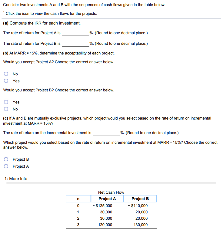 Consider Two Investments A And B With The Sequences | Chegg.com