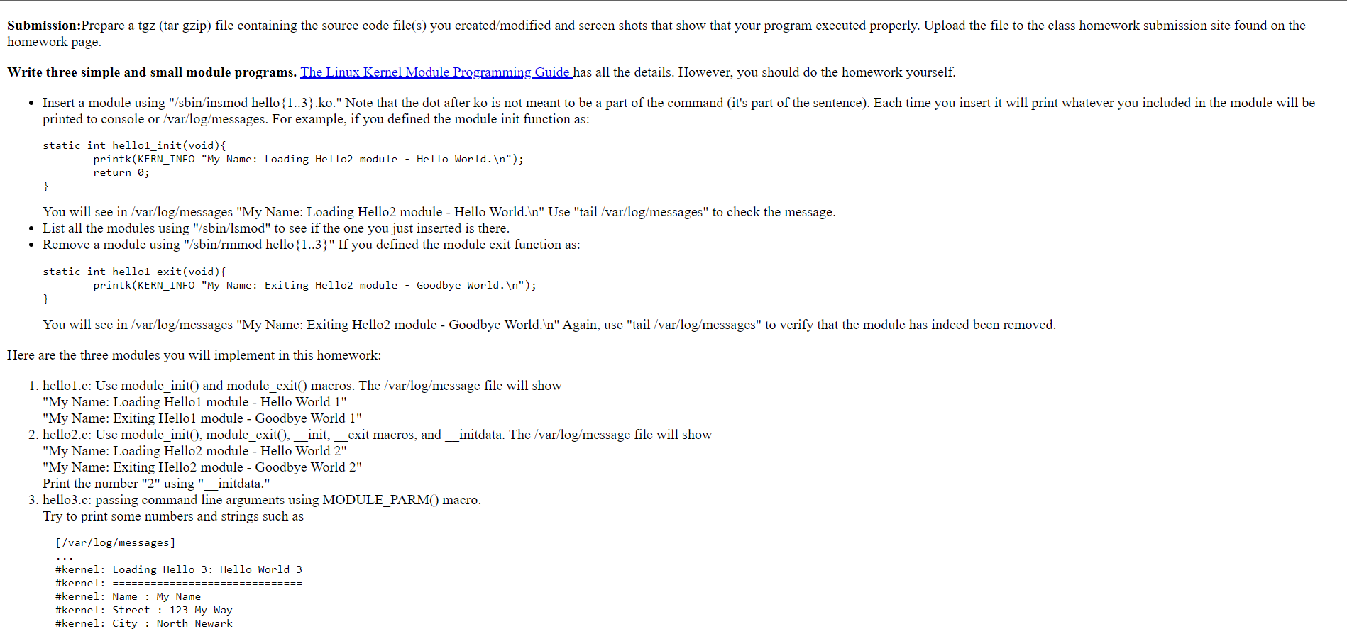 homework page. printed to console or /var/log/ | Chegg.com