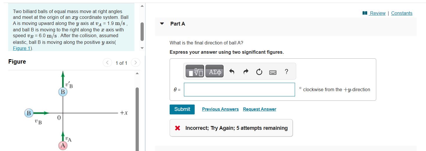 Solved Two billiard balls of equal mass move at right angles