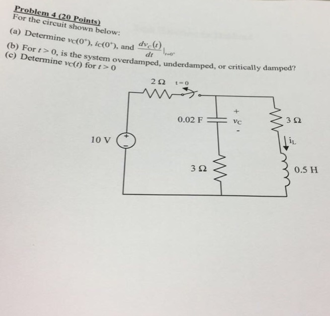 Solved Problem 4 (20 Points) For The Circuit Shown Below: | Chegg.com