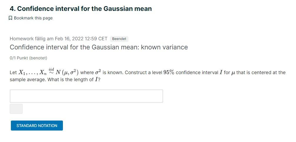 Solved 4. Confidence interval for the Gaussian mean Bookmark | Chegg.com
