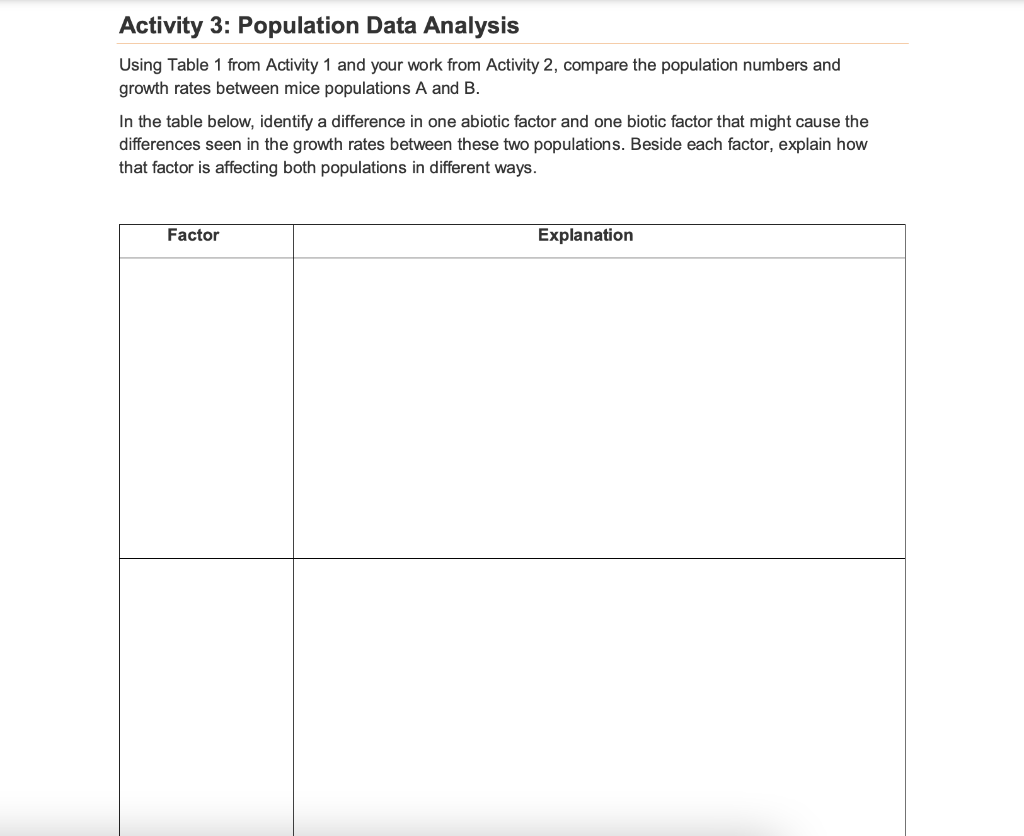 Solved Activity 3: Population Data Analysis Using Table 1 | Chegg.com