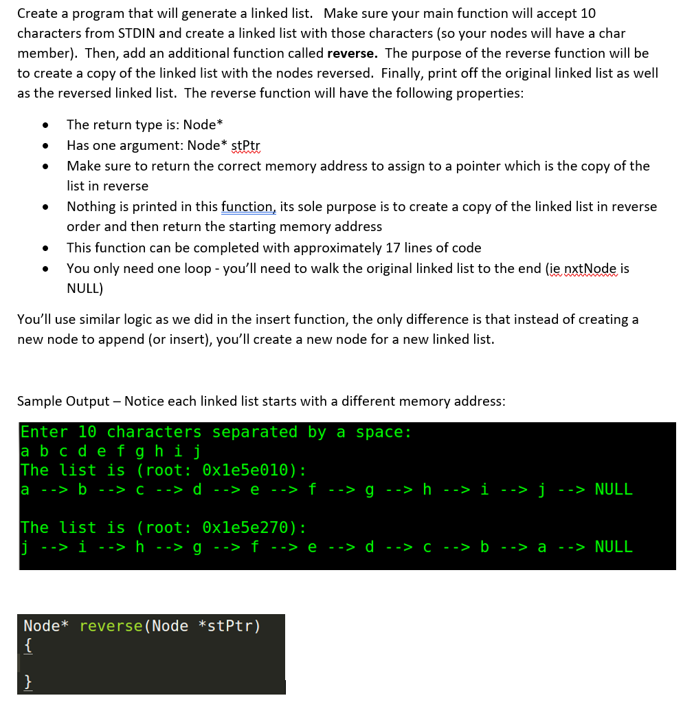 Solved Create a program that will generate a linked list. | Chegg.com