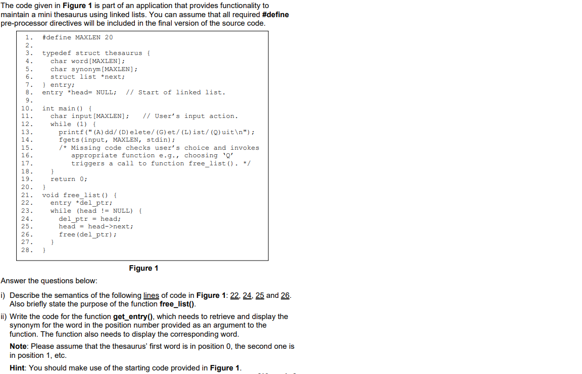 Solved The code given in Figure 1 is part of an application | Chegg.com