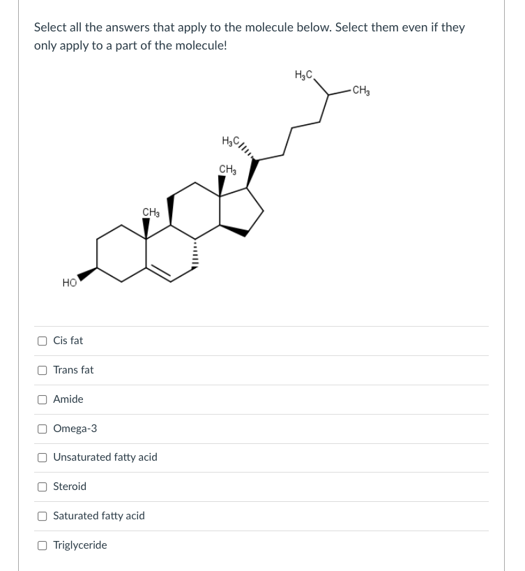 Solved Select all the answers that apply to the molecule | Chegg.com