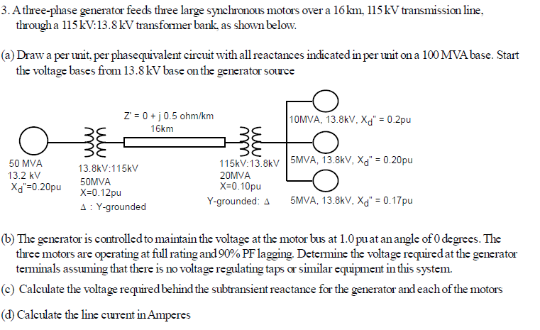 Solved 3. A three-phase generator feeds three large | Chegg.com