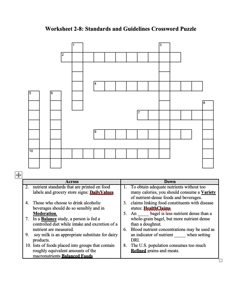 Worksheet 2 8: Standards and Guidelines Crossword Chegg com