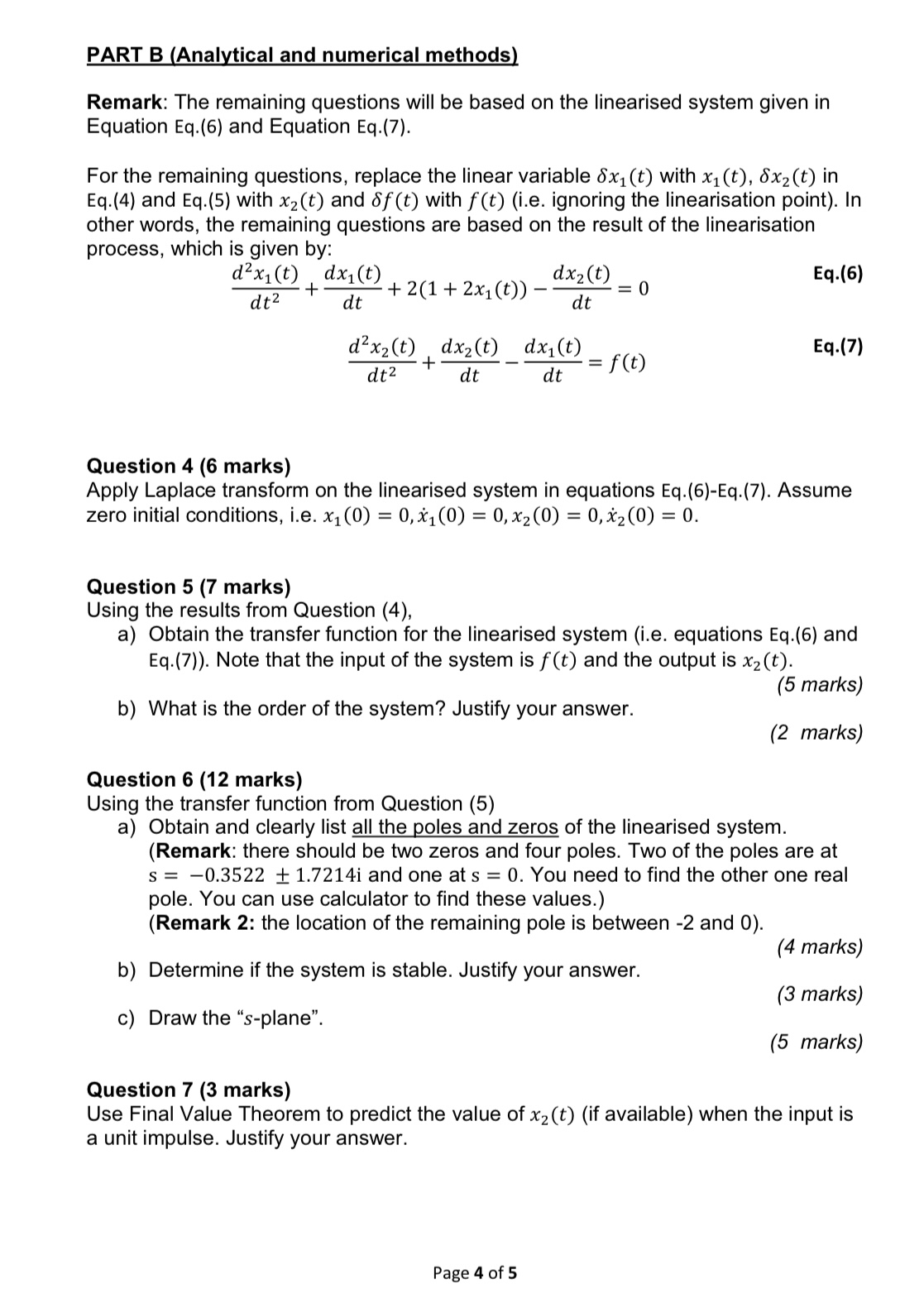 PART B (Analytical and numerical methods)Remark: The | Chegg.com