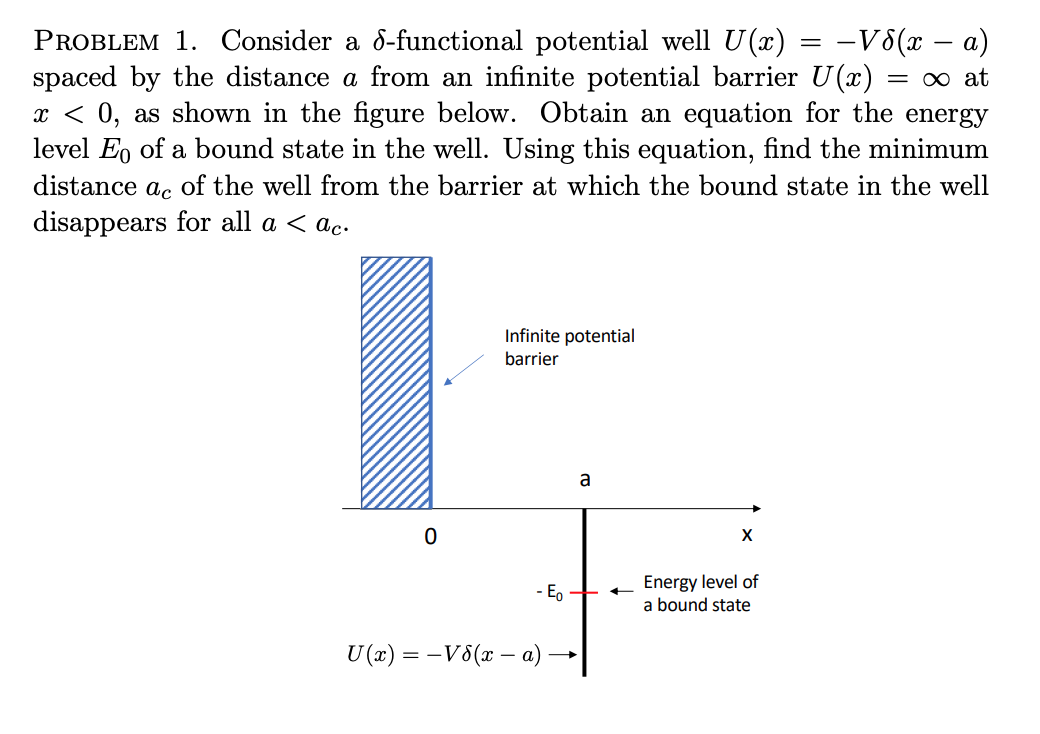 Solved PROBLEM 1. Consider a 8-functional potential well | Chegg.com