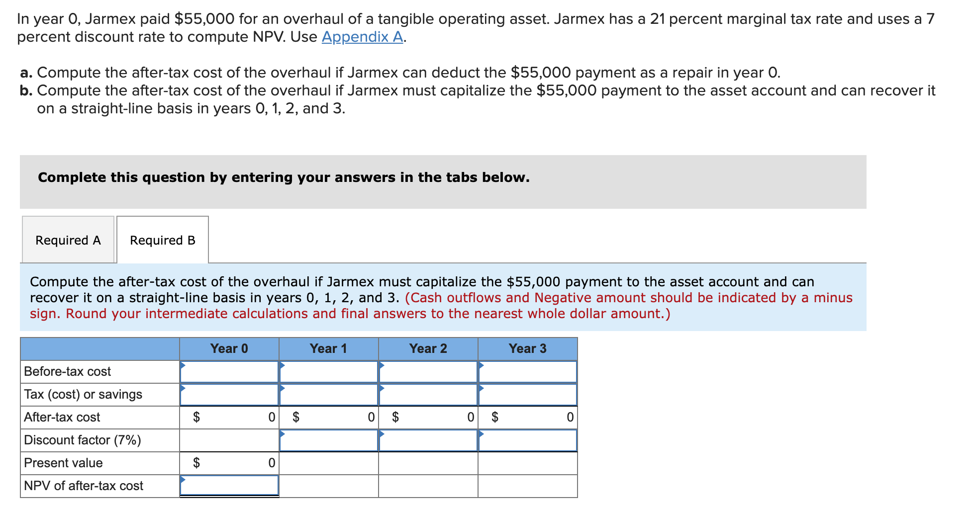 Solved In Year 0 Jarmex Paid 55 000 For An Overhaul Of A Chegg