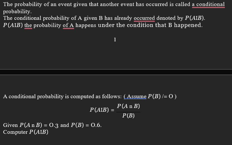 Solved The probability of an event given that another event | Chegg.com