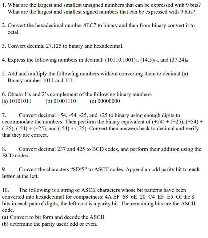Solved 1. What are the largest and smallest unsigned numbers | Chegg.com