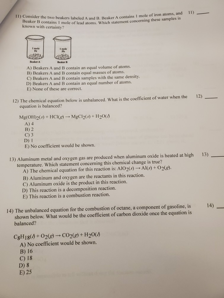 Solved 11) 11) Consider the two beakers labeled A and B. | Chegg.com