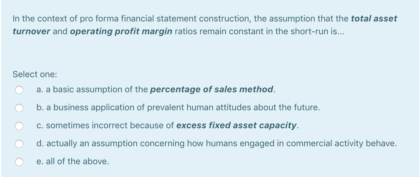 Solved In the context of pro forma financial statement | Chegg.com