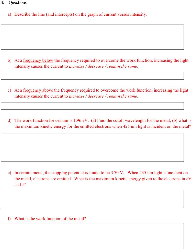 Solved The Photoelectric Effect Lab Procedure Answer