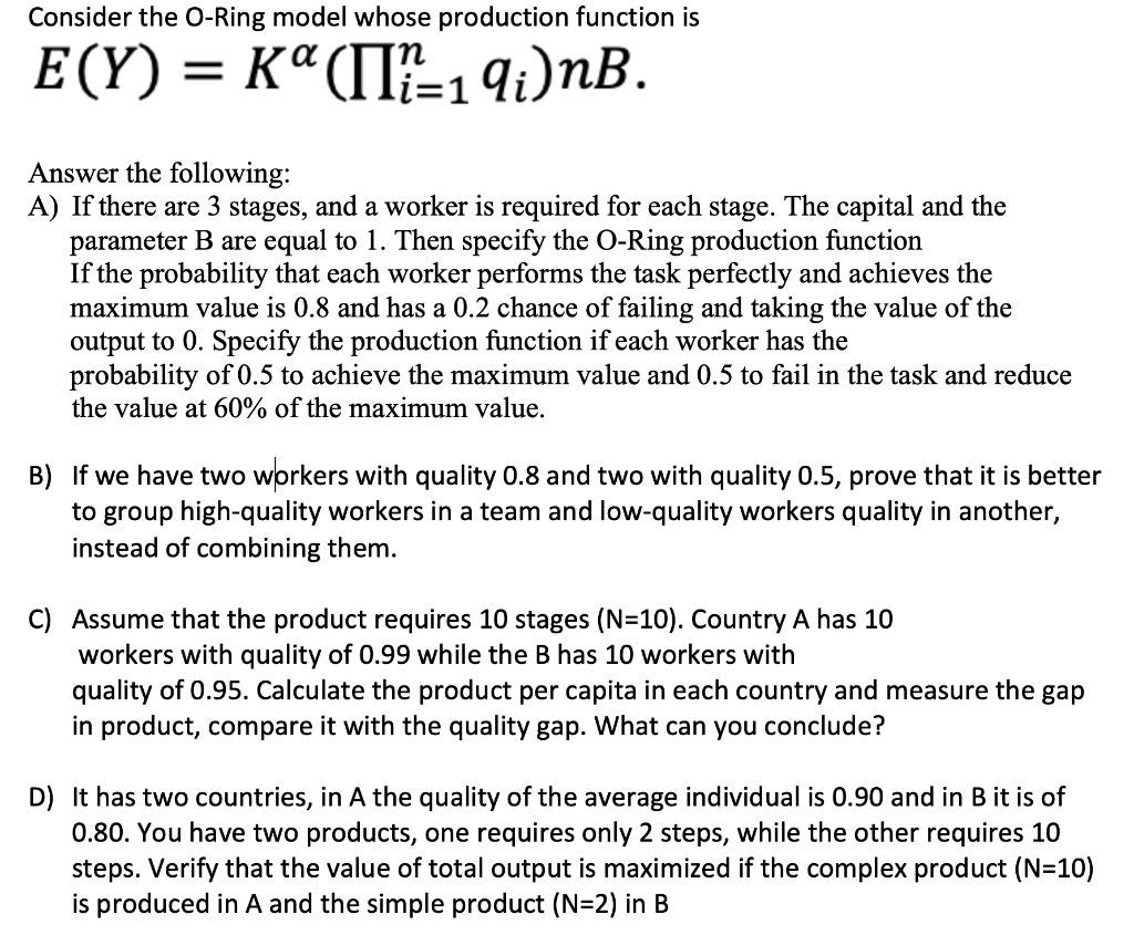 Consider the ORing model whose production function