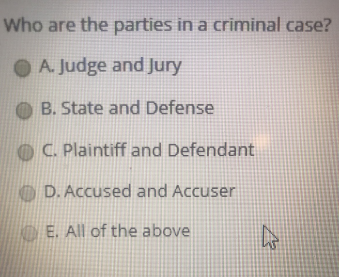 Solved Who Are The Parties In A Criminal Case? O A. Judge | Chegg.com