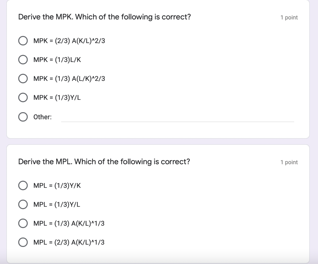 Solved Derive The MPK. Which Of The Following Is Correct? 1 | Chegg.com