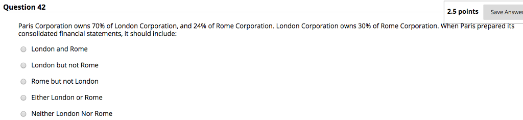Solved Question 42 2.5 points Save Answer Paris Corporation | Chegg.com