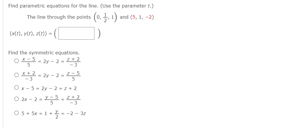 Solved Find parametric equations for the line. (Use the | Chegg.com