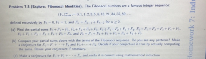 Solved Problem 7.8 (Explore: Fibonacci Identities). The | Chegg.com