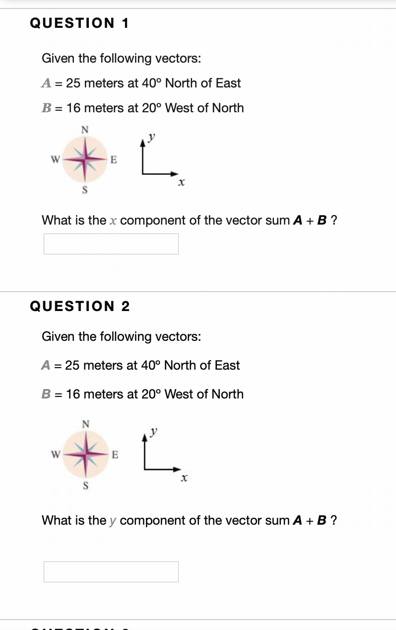 Solved QUESTION 1 Given the following vectors: A = 25 meters | Chegg.com