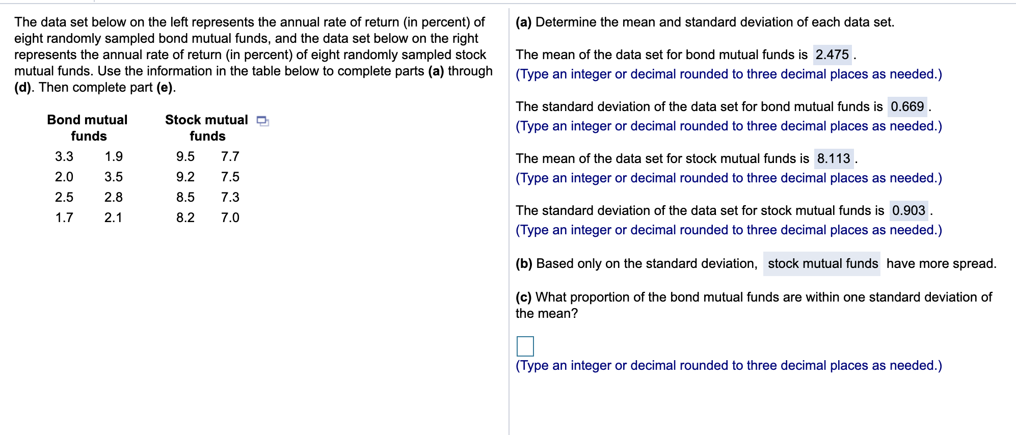 (c) What proportion of the bond mutual funds are