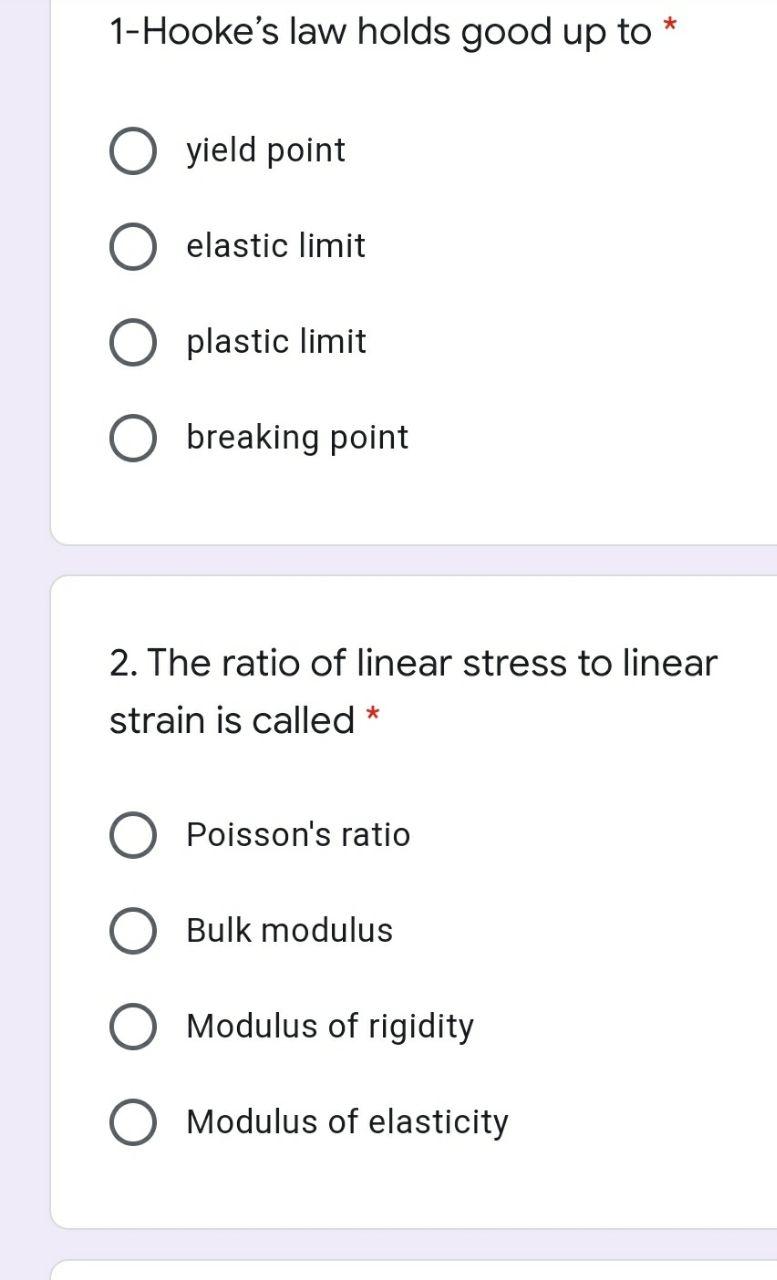 Solved 1Hooke's law holds good up to * O yield point O