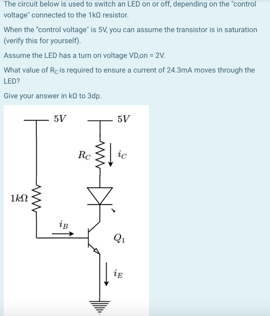 Solved The circuit below is used to switch an LED on or off,