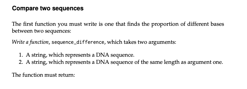 Solved Compare two sequences The first function you must | Chegg.com