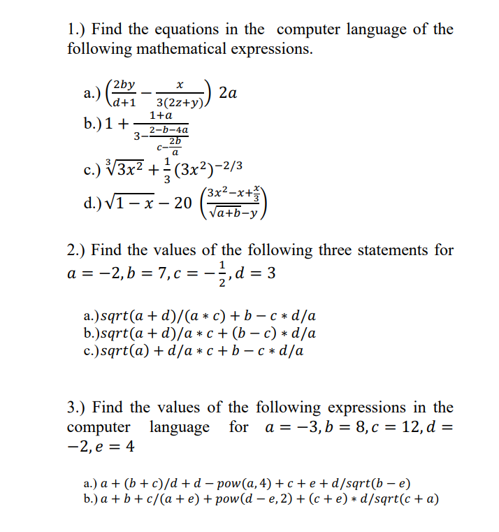 Solved 1.) Find the equations in the computer language of | Chegg.com