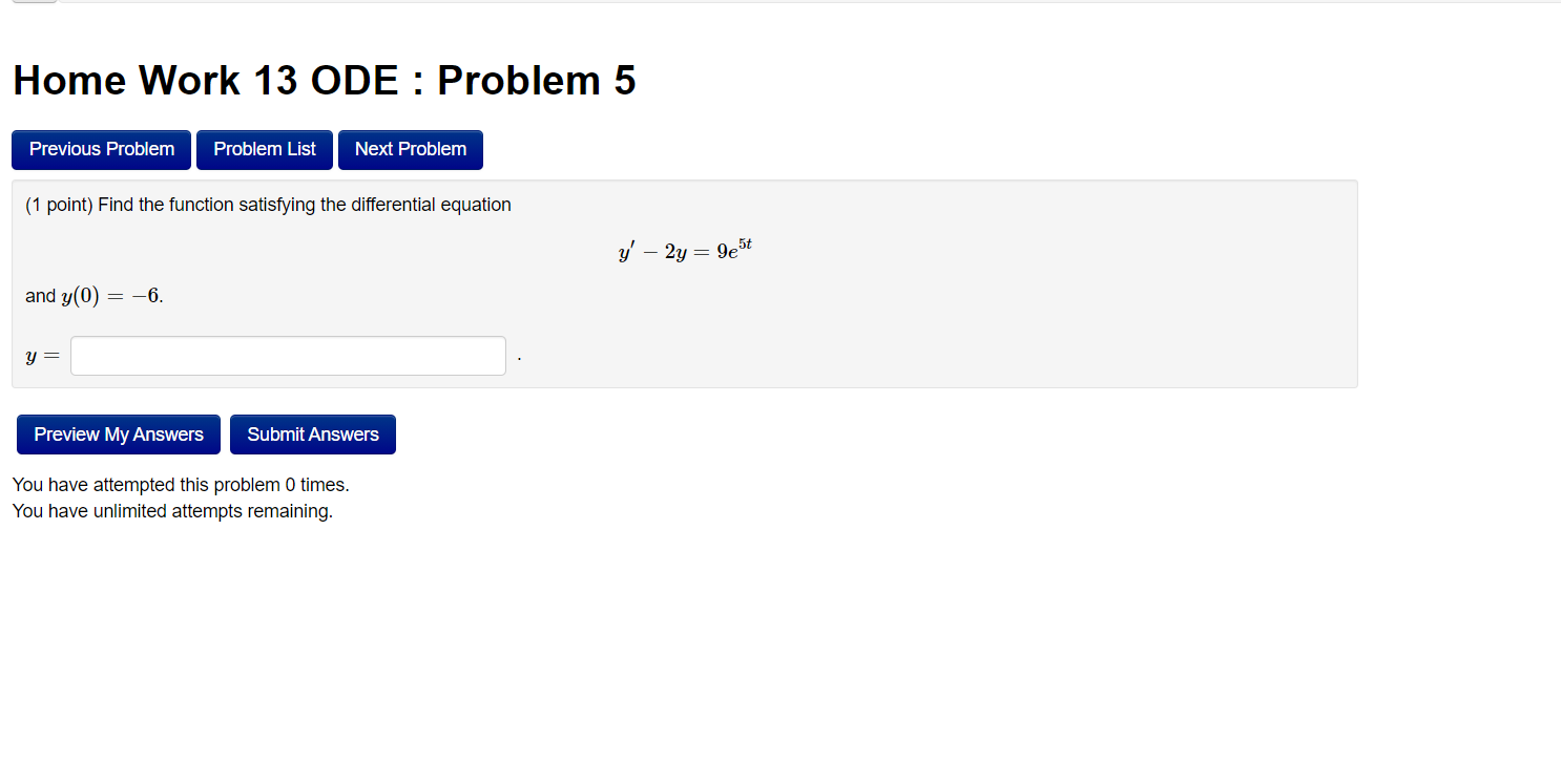 Solved Home Work 13 ODE : Problem 17 Previous Problem | Chegg.com