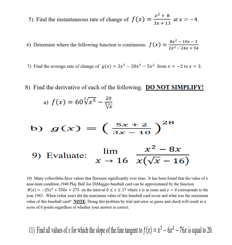 Solved 1) Find the derivative of each of the following. DO | Chegg.com