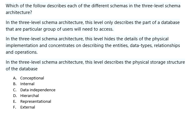 Solved Which of the follow describes each of the different | Chegg.com