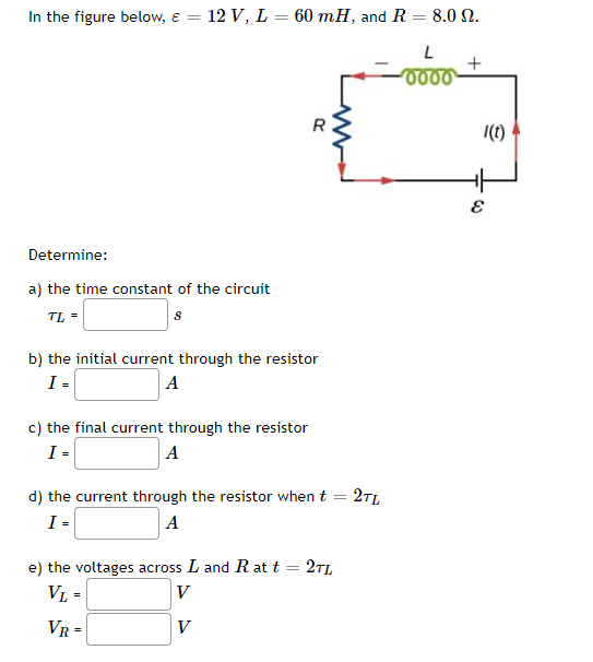 Solved In the figure below, E = 12 V, L = 60 mH, and R = 8.0 | Chegg.com