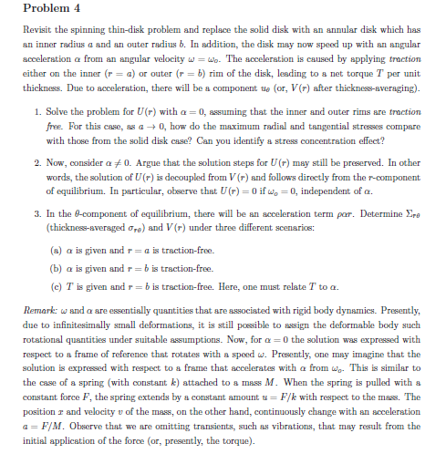 Revisit the spinning thin-disk problem and replace | Chegg.com