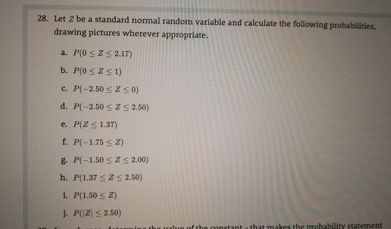 Solved 28 Let Z Be A Standard Normal Random Variable And Chegg Com